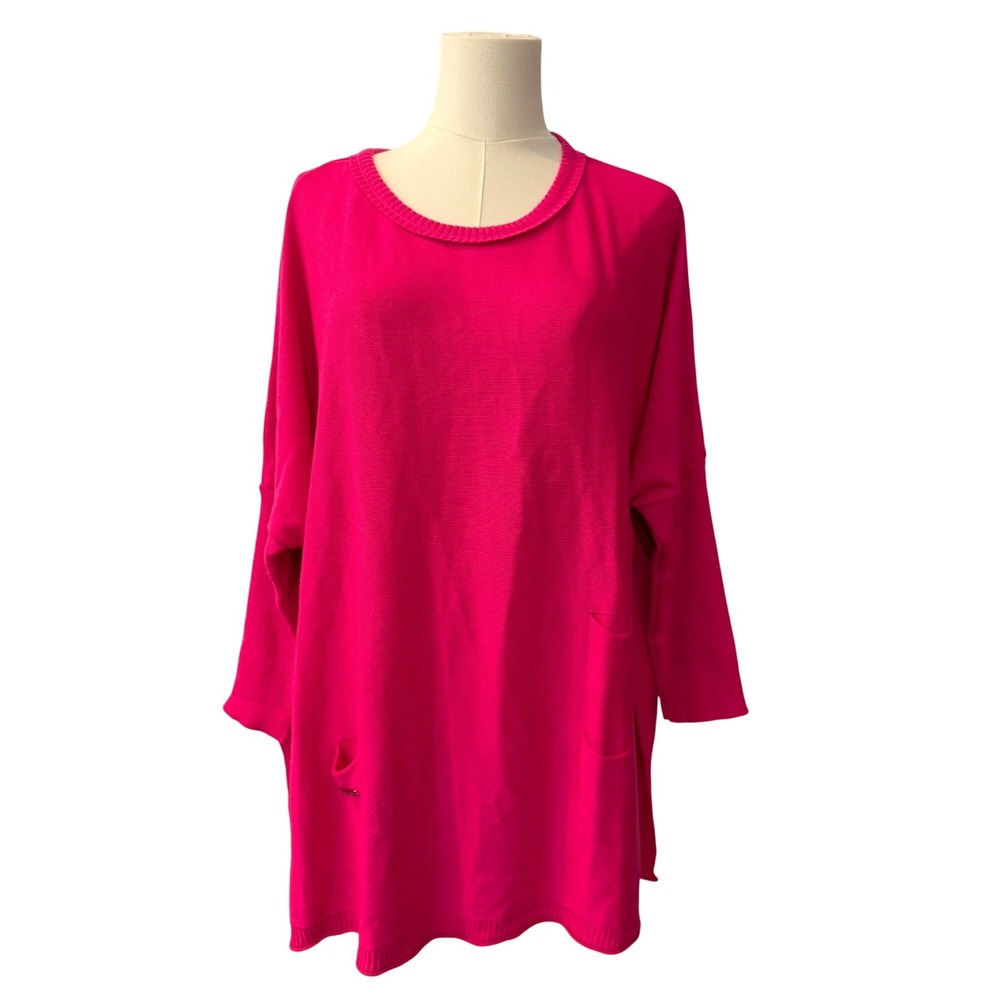 MerSea Oversized Tunic Sweater Hot Pink‎ Coastal Lagenlook Boxy Stretch One Size